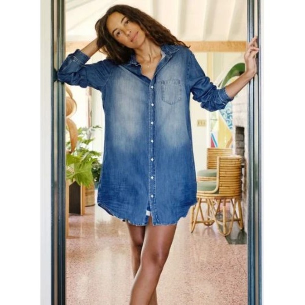 Frank & Eileen Mary Denim Shirt Dress in Distressed Vintage Wash Small - Picture 11 of 13